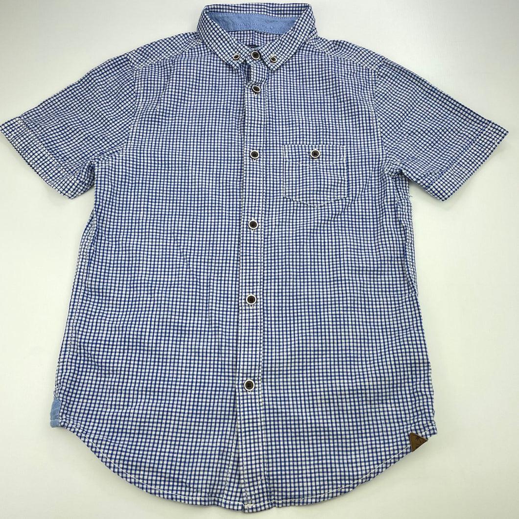 Boys Target, blue check cotton short sleeve shirt, EUC, size 8,  