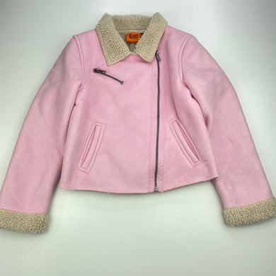 Girls Fun Spirit, fleece lined faux suede jacket / coat, L: 37cm, FUC, size 7,  