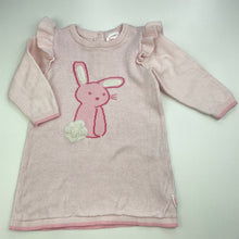 Load image into Gallery viewer, Girls Sprout, knitted cotton long sleeve dress, rabbit, GUC, size 00, L: 38cm