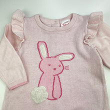 Load image into Gallery viewer, Girls Sprout, knitted cotton long sleeve dress, rabbit, GUC, size 00, L: 38cm