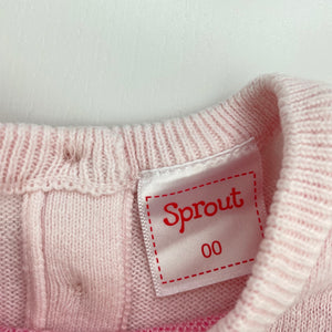 Girls Sprout, knitted cotton long sleeve dress, rabbit, GUC, size 00, L: 38cm