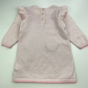 Girls Sprout, knitted cotton long sleeve dress, rabbit, GUC, size 00, L: 38cm
