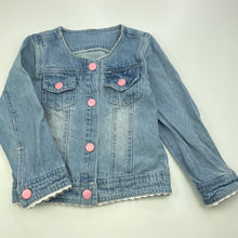 Load image into Gallery viewer, Girls blue, denim jacket, no labels, L: 34cm, armpit to armpit: 29cm, FUC, size 3-4,  