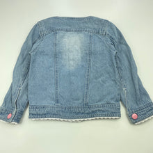 Load image into Gallery viewer, Girls blue, denim jacket, no labels, L: 34cm, armpit to armpit: 29cm, FUC, size 3-4,  