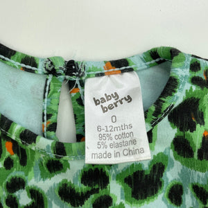 Girls Baby Berry, animal print long sleeve romper, GUC, size 0,  