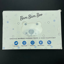 Load image into Gallery viewer, unisex Bam Bam Boo, organic bamboo hooded towel &amp; wash cloth set, 89cm x 89cm, box damaged, NEW, size 000-1,  