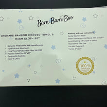 Load image into Gallery viewer, unisex Bam Bam Boo, organic bamboo hooded towel &amp; wash cloth set, 89cm x 89cm, box damaged, NEW, size 000-1,  