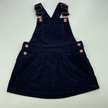 Load image into Gallery viewer, Girls Target, navy stretch corduroy overalls dress / pinafore, EUC, size 2, L: 45cm