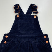 Load image into Gallery viewer, Girls Target, navy stretch corduroy overalls dress / pinafore, EUC, size 2, L: 45cm