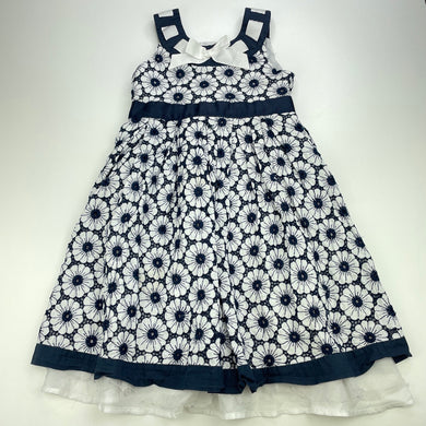 Girls Target, lined navy & white floral party dress, FUC, size 6, L: 65cm