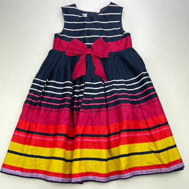 Girls Jasper Conran Junior, lined colourful cotton party dress, button missing, spare included, FUC, size 4-5, L: 62cm