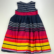 Load image into Gallery viewer, Girls Jasper Conran Junior, lined colourful cotton party dress, button missing, spare included, FUC, size 4-5, L: 62cm