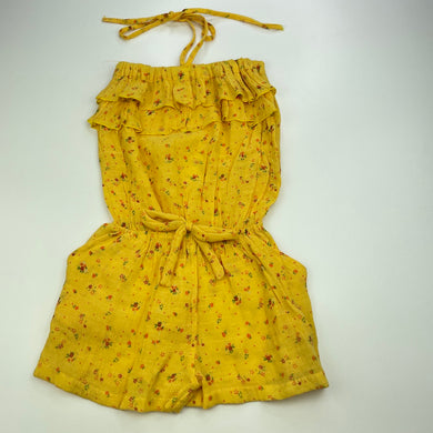 Girls yellow, lightweight floral playsuit, no size, armpit to armpit: 23cm, EUC, size 4-5,  