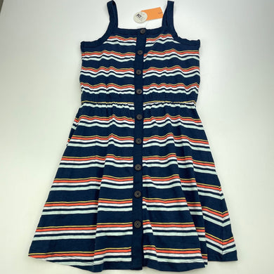 Girls Target, navy stripe cotton summer dress, NEW, size 7, L: 67cm