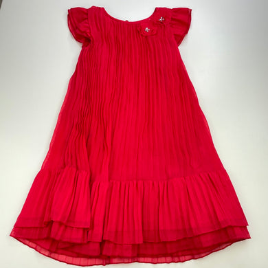 Girls Origami, lined red pleated party dress, GUC, size 6, L: 63cm