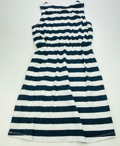 Girls Anko, navy & white stripe cotton dress, small marks on skirt, FUC, size 12, L: 78cm