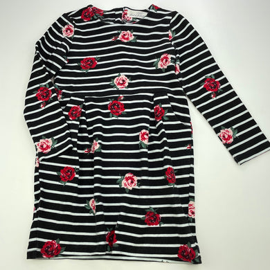 Girls H&M, striped floral casual dress, pockets, no size, armpit to armpit: 32cm, FUC, size 5-6, L: 57cm