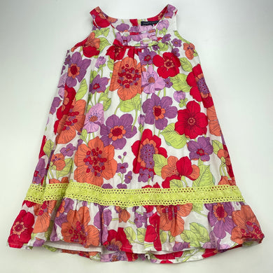 Girls Pumpkin Patch, lined lightweight floral cotton dress, FUC, size 6, L: 57cm