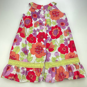 Girls Pumpkin Patch, lined lightweight floral cotton dress, FUC, size 6, L: 57cm