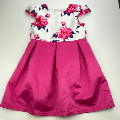 Girls Fashion Classic, lined colourful floral party dress, armpit to armpit: 33cm, small mark back waist, FUC, size 7-8, L: 64cm