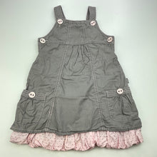 Load image into Gallery viewer, Girls Pumpkin Patch, pink &amp; grey cotton overalls dress, no size, armpit to armpit: 28.5cm, FUC, size 3-4, L: 52cm