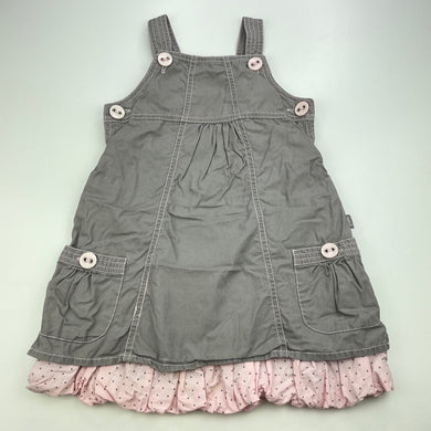 Girls Pumpkin Patch, pink & grey cotton overalls dress, no size, armpit to armpit: 28.5cm, FUC, size 3-4, L: 52cm