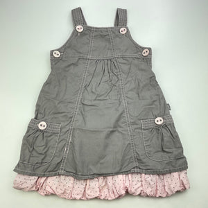Girls Pumpkin Patch, pink & grey cotton overalls dress, no size, armpit to armpit: 28.5cm, FUC, size 3-4, L: 52cm