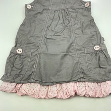 Load image into Gallery viewer, Girls Pumpkin Patch, pink &amp; grey cotton overalls dress, no size, armpit to armpit: 28.5cm, FUC, size 3-4, L: 52cm