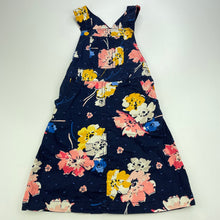 Load image into Gallery viewer, Girls Kiddo Panti, navy floral cotton overalls dress, wash fade, FUC, size 4-6, L: 58cm