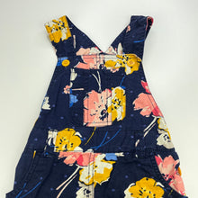 Load image into Gallery viewer, Girls Kiddo Panti, navy floral cotton overalls dress, wash fade, FUC, size 4-6, L: 58cm
