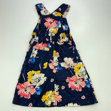 Load image into Gallery viewer, Girls Kiddo Panti, navy floral cotton overalls dress, wash fade, FUC, size 4-6, L: 58cm