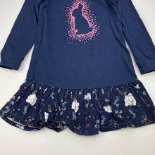Load image into Gallery viewer, Girls navy, hooded sweater dress, rabbit, no size, armpit to armpit: 31cm, GUC, size 4-5, L: 54cm