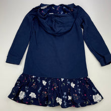 Load image into Gallery viewer, Girls navy, hooded sweater dress, rabbit, no size, armpit to armpit: 31cm, GUC, size 4-5, L: 54cm