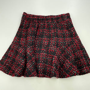 Girls Jugeunke, lined red & black bouclet skirt, elasticated, W: 30cm across, L: 38cm, EUC, size 8-10,  