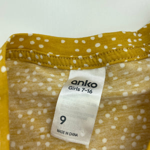 Girls Anko, mustard & white spot summer top, EUC, size 9,  