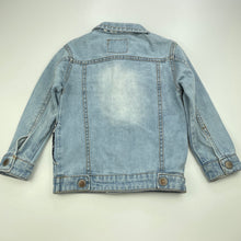 Load image into Gallery viewer, Boys Fashion Kids, distressed denim jacket, poppers, no size, L: 37cm, armpit to armpit: 31cm, armpit to cuff: 27cm, FUC, size 4-5,  