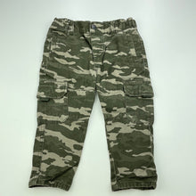 Load image into Gallery viewer, Boys H&amp;T, cotton camo print cargo pants, adjustable, Inside leg: 28cm, GUC, size 1,  