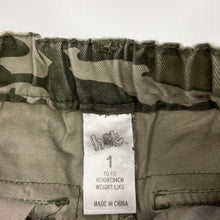 Load image into Gallery viewer, Boys H&amp;T, cotton camo print cargo pants, adjustable, Inside leg: 28cm, GUC, size 1,  