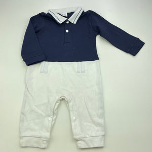 Boys cotton, navy & white romper, EUC, size 0,  