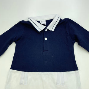 Boys cotton, navy & white romper, EUC, size 0,  