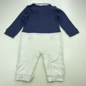 Boys cotton, navy & white romper, EUC, size 0,  