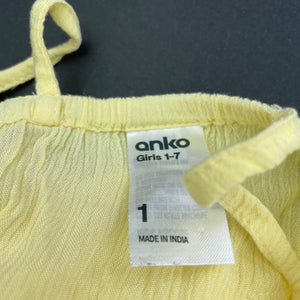 Girls Anko, yellow crinkle casual summer dress, EUC, size 1, L: 40cm