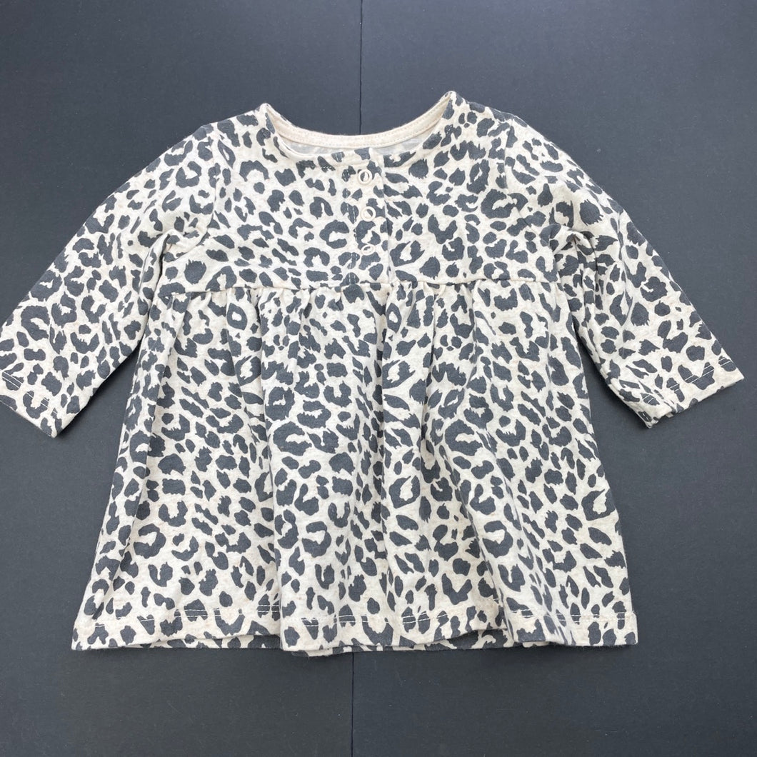Girls Cotton On, leopard print long sleeve casual dress, EUC, size 000, L: 30cm