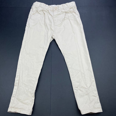 Girls Zara, beige cotton chino pants, adjustable, Inside leg: 37cm, EUC, size 3-4,  
