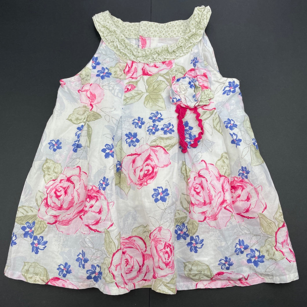 Girls Target, lined floral cotton summer dress, FUC, size 2, L: 43cm