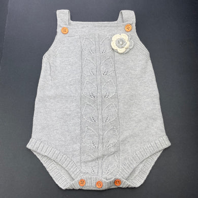 Girls grey, knitted romper, armpit to armpit: 23cm, EUC, size 0,  