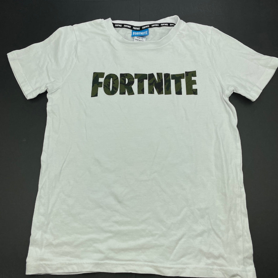 Boys Fortnite, white cotton t-shirt / top, GUC, size 10,  