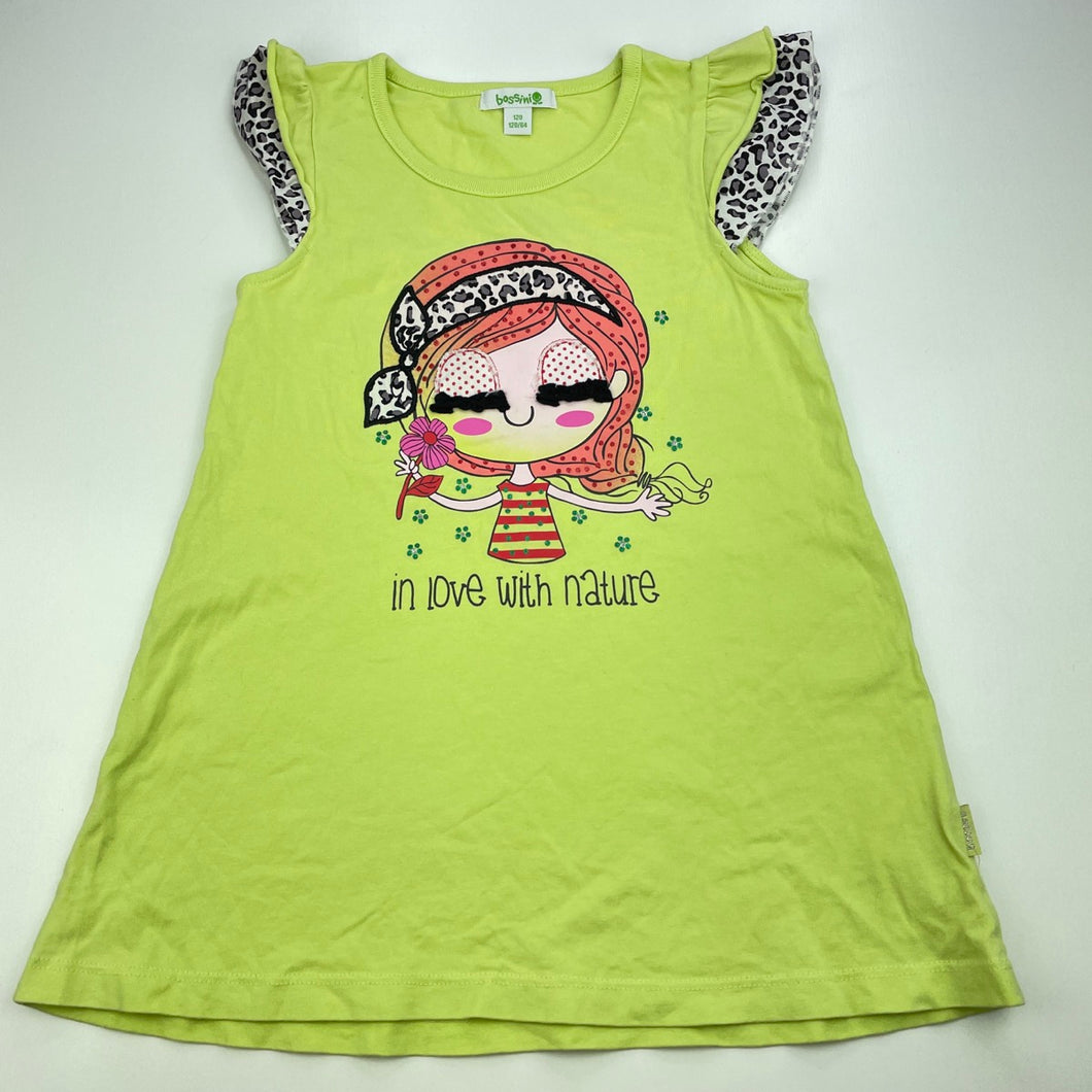 Girls Bossini, green cotton casual dress, EUC, size 6, L: 49cm