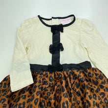 Load image into Gallery viewer, Girls Mango, long sleeve leopard print party dress, EUC, size 2, L: 47cm