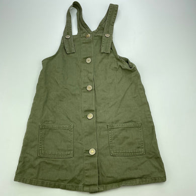 Girls Breakers, khaki cotton overalls dress / pinafore, GUC, size 6, L: 59cm